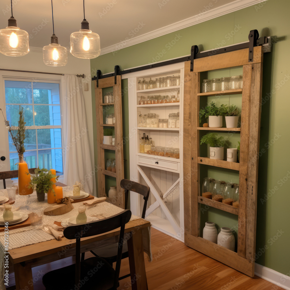 Fototapeta premium Dining room interior farmhouse on the wall 