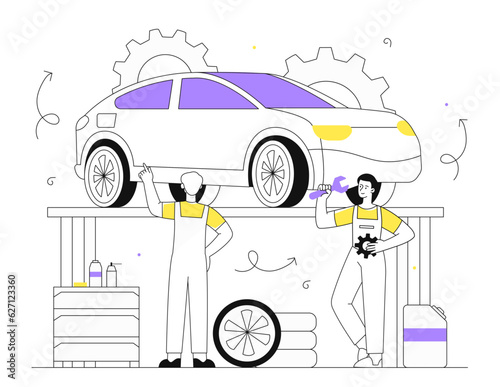 Auto diagnosis vector line concept