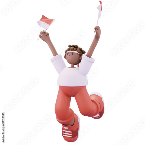 man jumping carrying flag pose from left