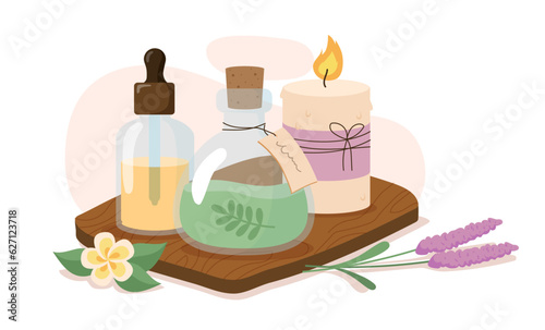 Bottle with candle for SPA vector concept
