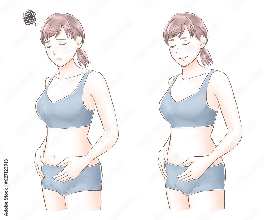 お腹の悩みが解決した女性 水彩風
