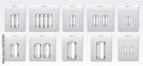 Set of silver packages with batteries vector concept