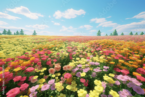 beautiful view of wide flower field from above 3d