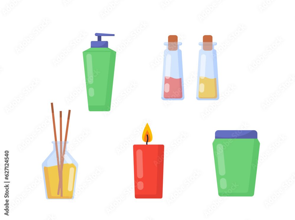 Set of items for SPA salon vector concept Set of items for SPA salon vector concept