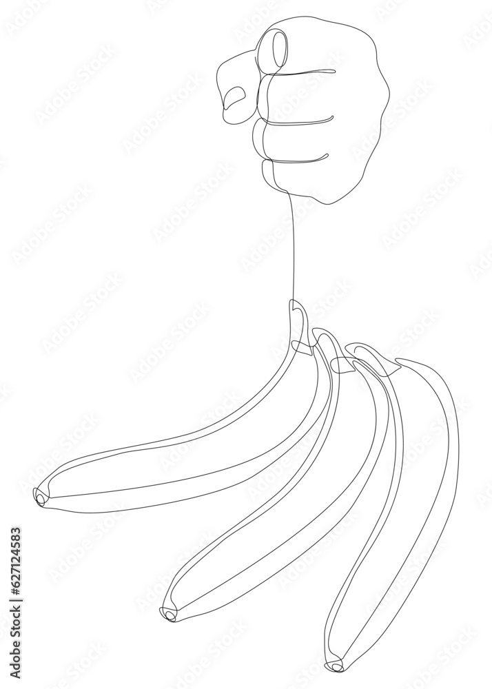 One continuous line of hand with Banana. Thin Line Illustration vector concept. Contour Drawing Creative ideas. One continuous line of hand with Banana. Thin Line Illustration vector concept. Contour Drawing Creative ideas.
