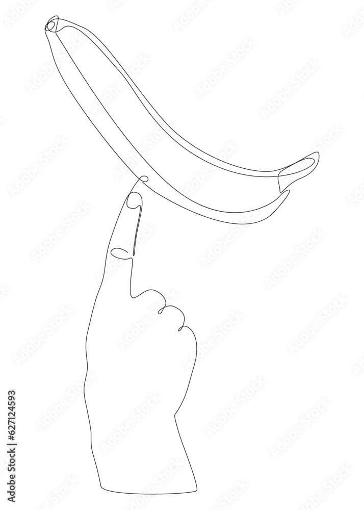 One continuous line of hand with Banana. Thin Line Illustration vector concept. Contour Drawing Creative ideas. One continuous line of hand with Banana. Thin Line Illustration vector concept. Contour Drawing Creative ideas.