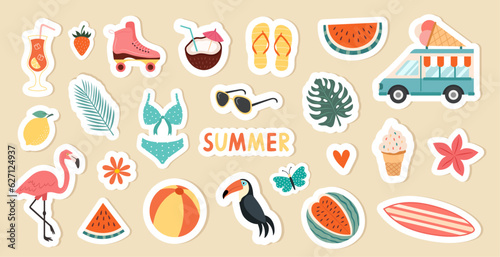 A set of tropical summer stickers