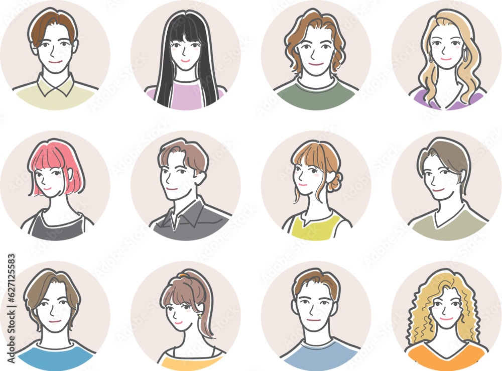 様々な人々の顔のイラスト. 若者の顔. Stock Vector | Adobe Stock