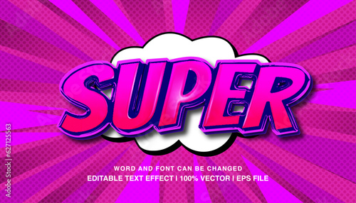 Super comic editable text effect template, 3d bold glossy cartoon style typeface, premium vector