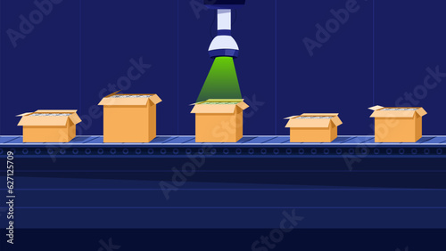 Robot scans box on conveyor vector concept