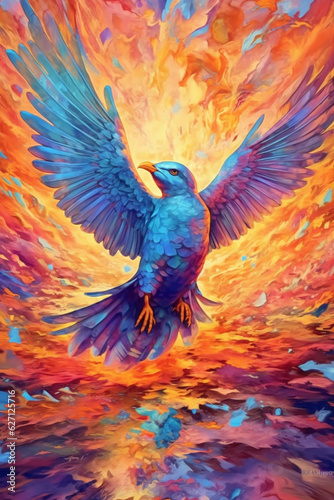 Colorful dove with a lot of flow