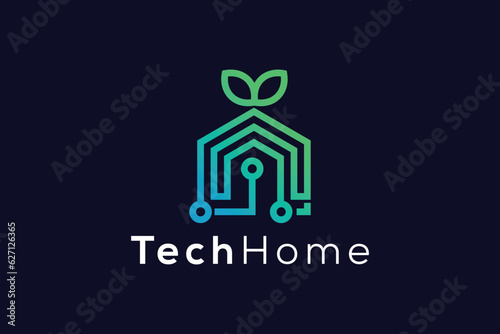 Green technology home Logo design vector template