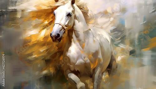 Hand drawn abstract horse art illustration, paint spots, brush strokes, modern art. AI generated photo