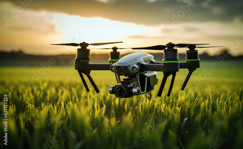 agricultural drone in the field sunset in the field © Yi_Studio