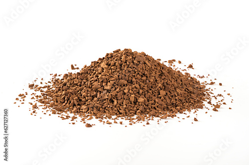 Instant coffee granules isolated on white background.