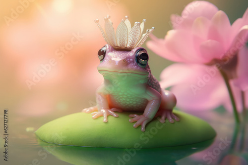Cute Frog Princess on a Lotus Flower