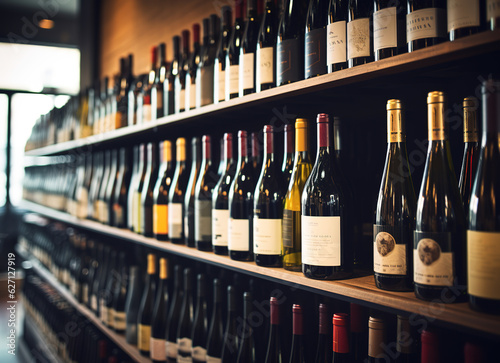 wine bottles in a row on the shelf