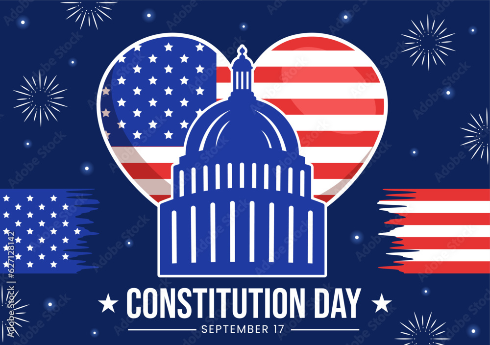 Happy Constitution Day United States Vector Illustration on 17th September with American Waving Flag Background and Capitol Building Templates Happy Constitution Day United States Vector Illustration on 17th September with American Waving Flag Background and Capitol Building Templates