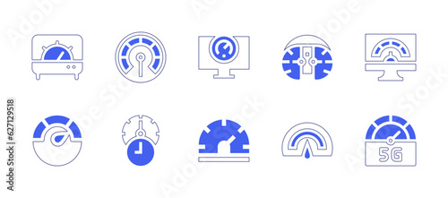 Speedometer icon set. Duotone style line stroke and bold. Vector illustration. Containing speedometer, thermometer, gauge.