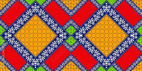 abstract flower grid pattern background, african textile art, tribal abstract hand-draw, hawaii summer fashion artwork for Fabric print, clothes, scarf, shawl, carpet, bag