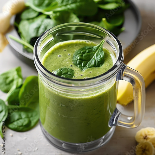  A cup of smoothie with banana and spinach i 