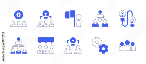 Teamwork icon set. Duotone style line stroke and bold. Vector illustration. Containing team, brainstorm, leader, group, sport, hierarchy, consensus, team work, teamwork.