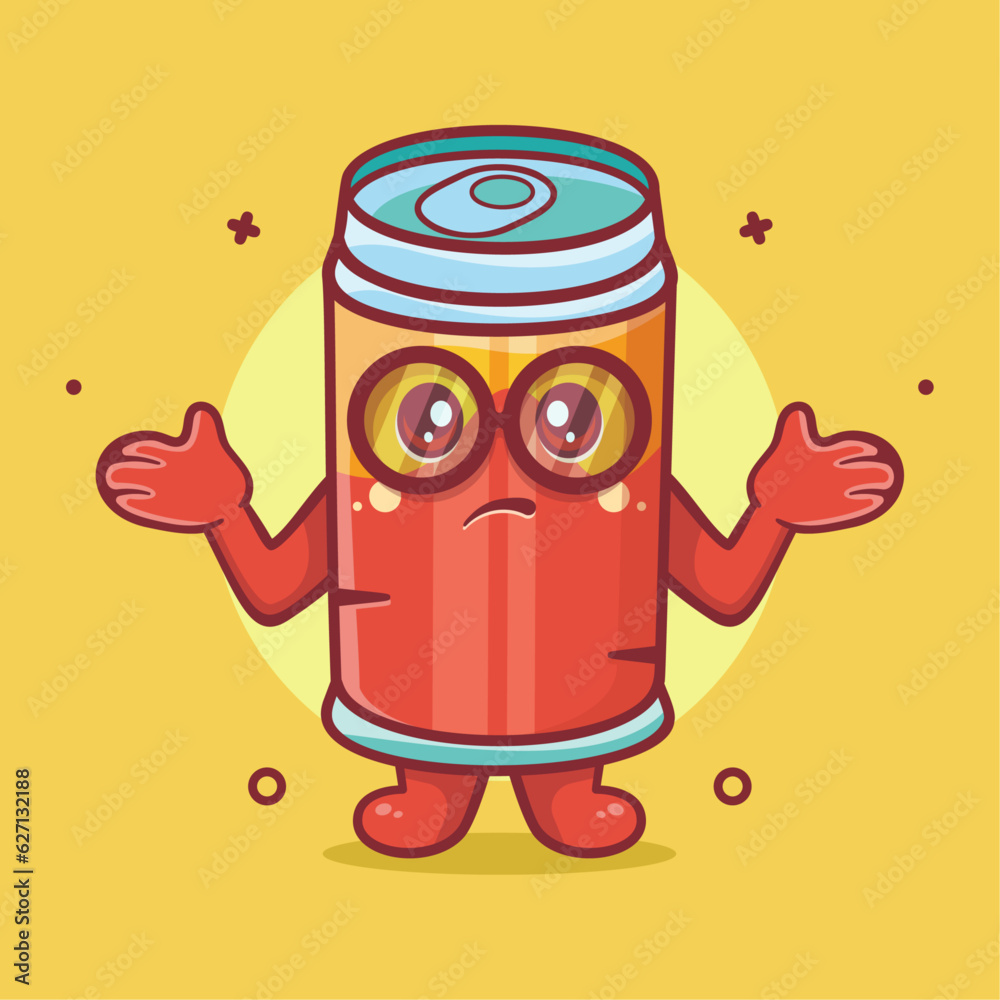 funny drink can character mascot with confused gesture isolated cartoon