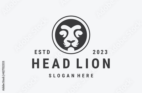 Head lion logo vector icon illustration hipster vintage retro photo