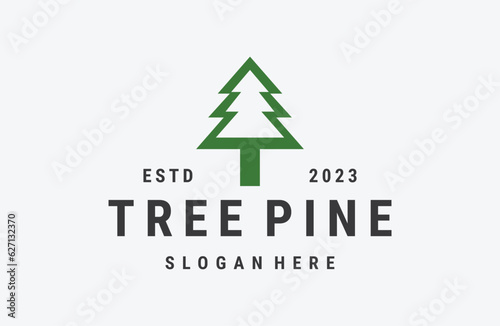 Tree pine logo vector icon illustration hipster vintage retro