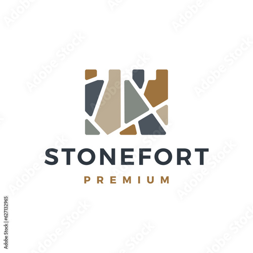 Stone Castle Stronghold Fortress Logo Vector Icon Illustration