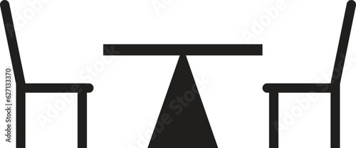 Dining table and chairs for two people. Maximum of 2 guests per table sign. Dining table and chairs for two people symbol. flat style.