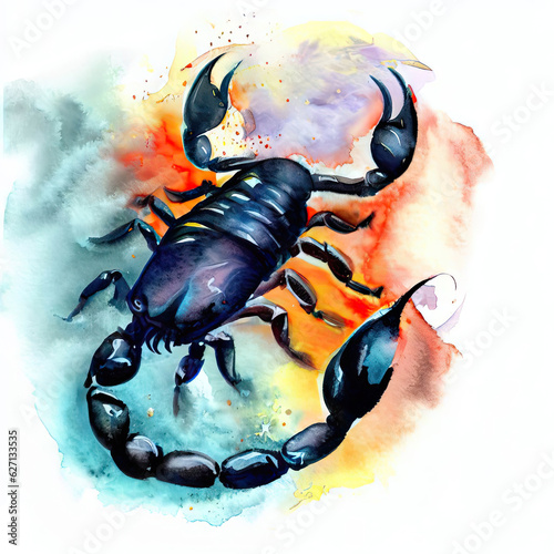 Scorpio or Scorpio, zodiac signs and stars in watercolor style.Generative AI design. photo