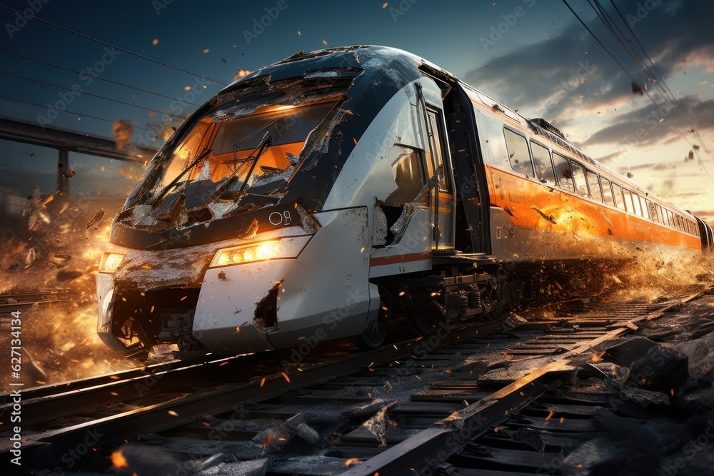 Accident of a high-speed train collided at the railroad Accident of a high-speed train collided at the railroad