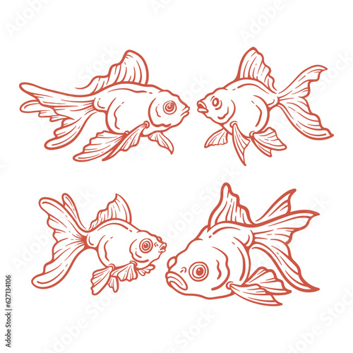 Set of hand drawn goldfish vector illustration. Goldfish line art collection
