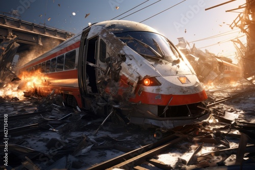 Accident of a high-speed train collided at the railroad photo