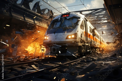 Accident of a high-speed train collided at the railroad