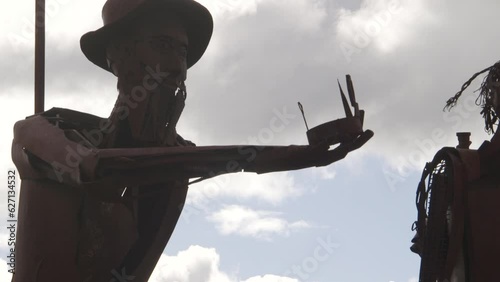 Metal sculptures of Edward John Eyre and his indigenous tracker. Kimber, South Australia, white knob, photo