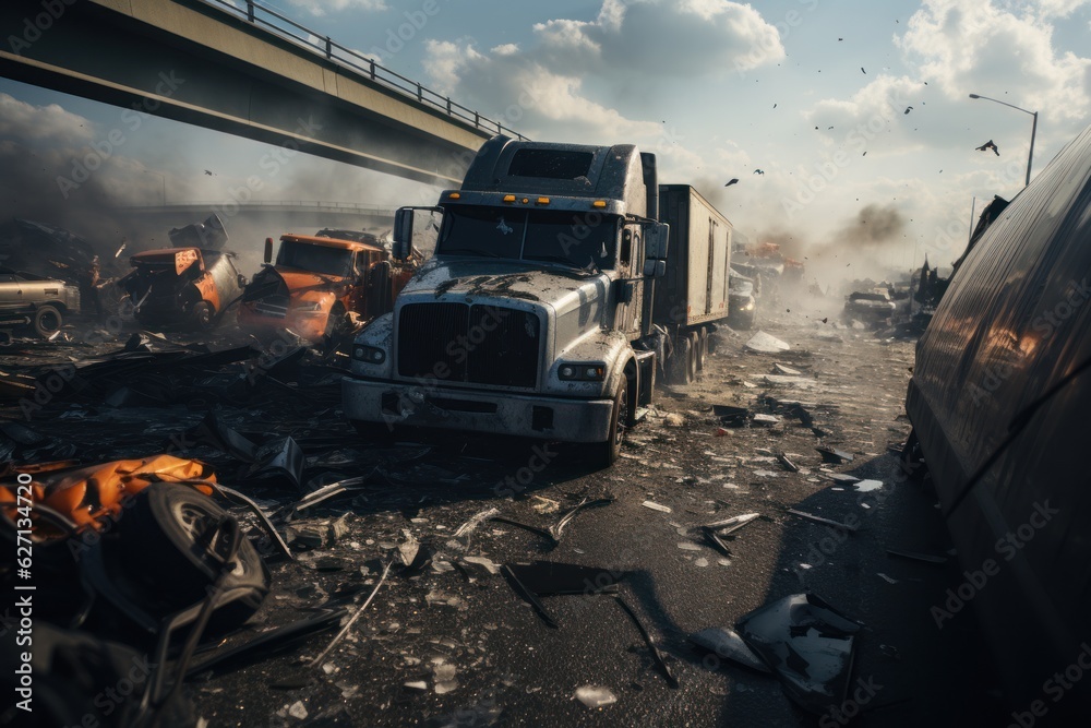 Fototapeta premium Truck collision accident on the expressway