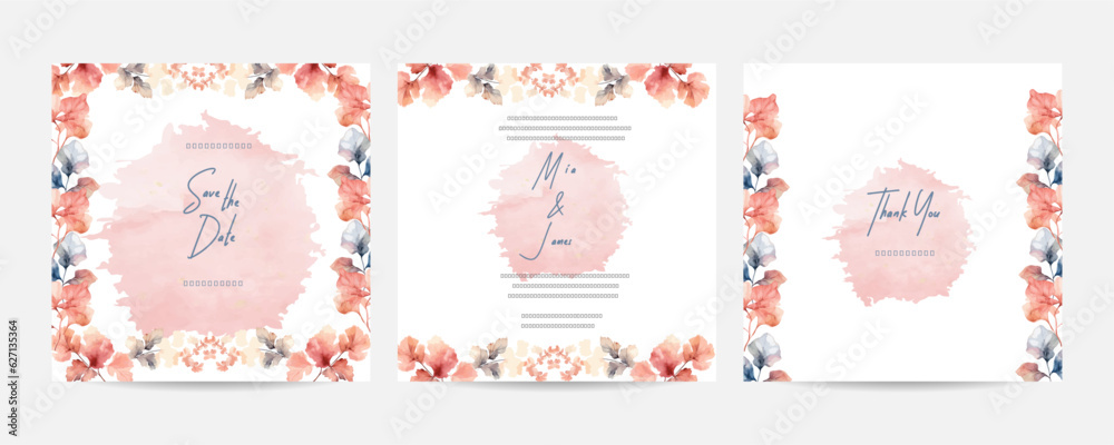Rustic theme wedding card invitation. Wedding invitation card template with chrysanthemum peach leaves and flower