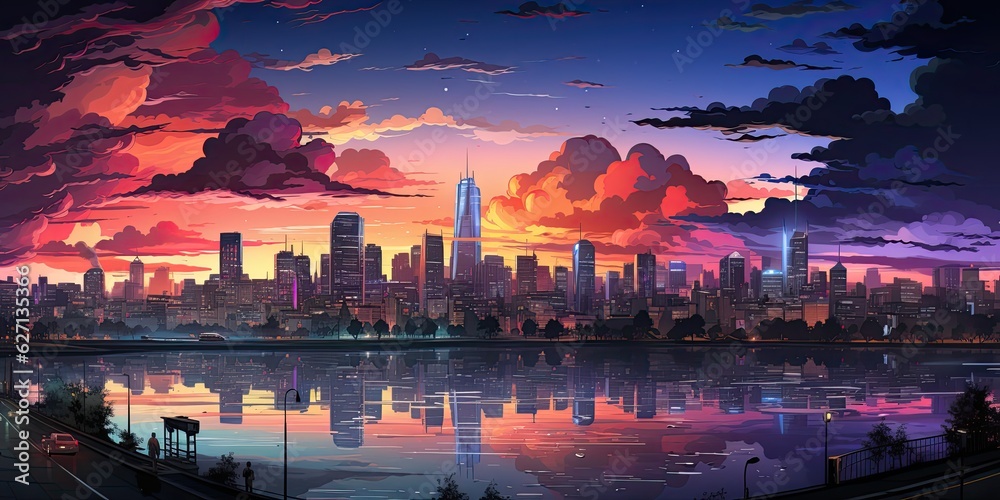 Obraz premium illustration of city, digital painting by generative AI