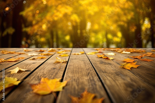 Display wood on autumn background generative ai