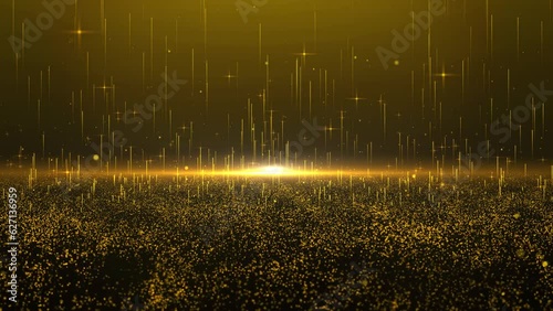 4K golden light and particles rising, wave stage dust light rising, Glitter luxury stripe Loop Cinematic background. Oscar awards show Particles. abstract light motion titles, music stage TV show. photo