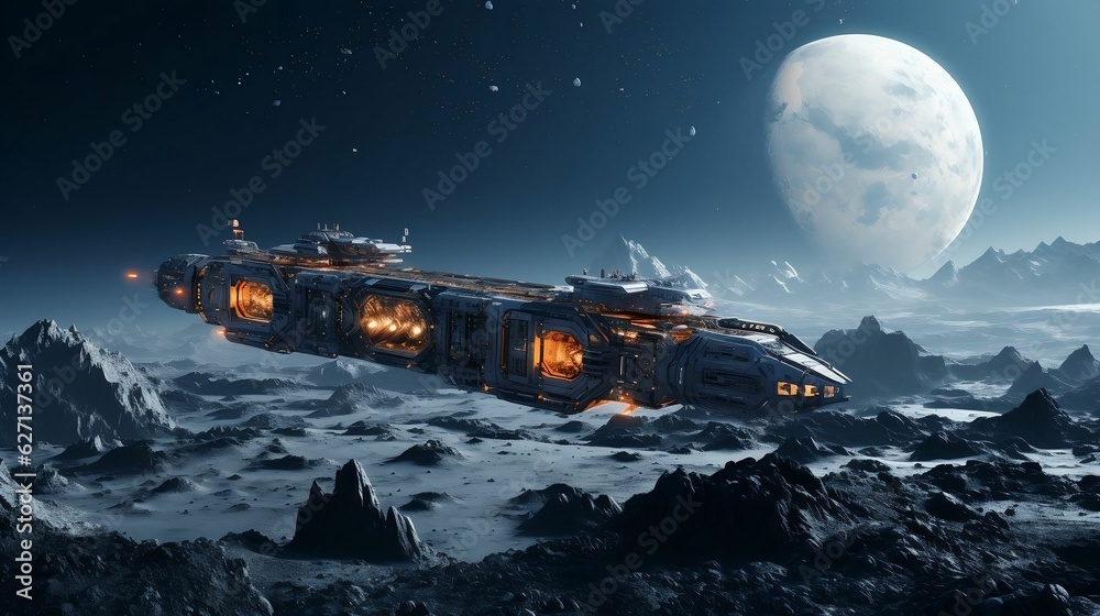 Space scene with captivating spaceship voyage