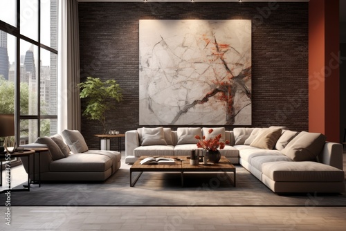Interior design: A living room featuring a large wall devoid of any decorations or furnishings. © 2rogan