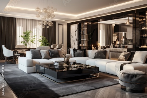 Inside an exquisitely designed apartment, you will find a luxurious living room. © 2rogan