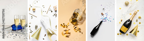 Collage of tasty champagne ...