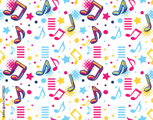 Colorful seamless pattern with musical notes melody