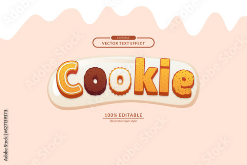 Sweet Cookie Biscuit Dessert Editable Text Effect. Eps Vector File