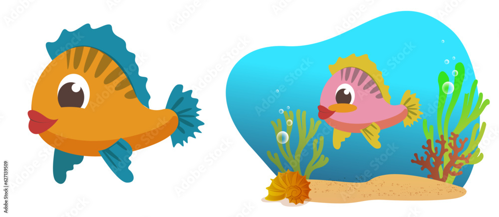 Bright and Colorful Cartoon Fish. Children's Vector Illustration. Vibrant and lively vector illustration of a cute and friendly fish character