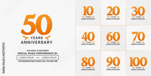 set of anniversary logo with orange number on white background can be use for celebration